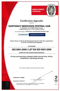 Northway medicinos centrai ISO 9001:2008 sertifikatas